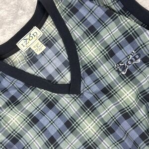 VTG IZOD Mens Golf Vest M Green Tartan Plaid Pullover Windbreaker Nylon Jacket